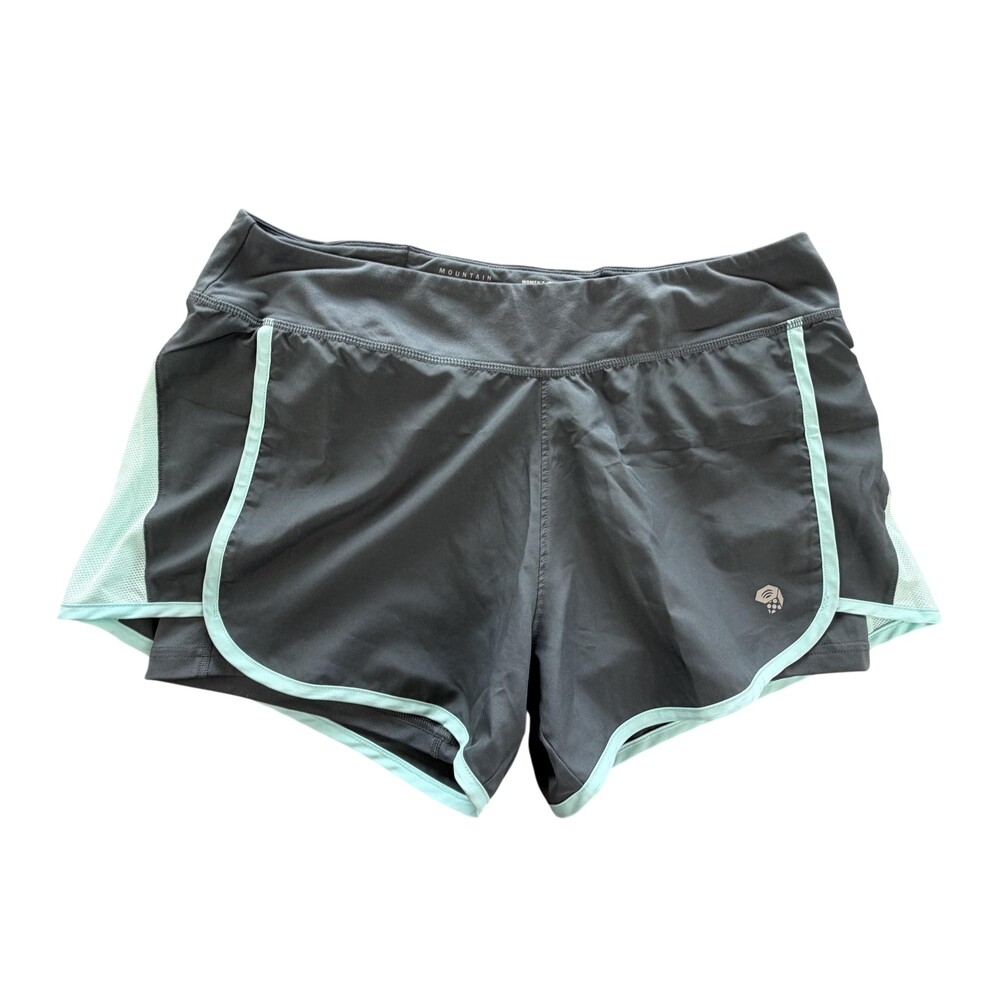 Mountain Hardwear Shorts Womens Large Gray Mint Trim Running 3.5" Athletic